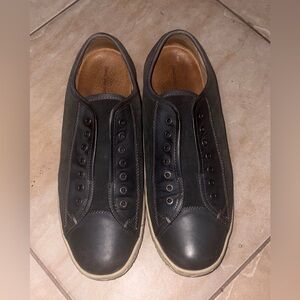 John Varvatos gray Leather and Canvas Sneakers